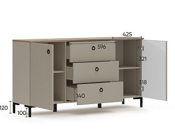 Тумба KOM2D3S цвета дуб сильверджек ореховый/глиняный cерый