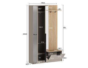 Шкаф SZF2L1K/360 цвета глиняный серый / дуб урбан янтарный